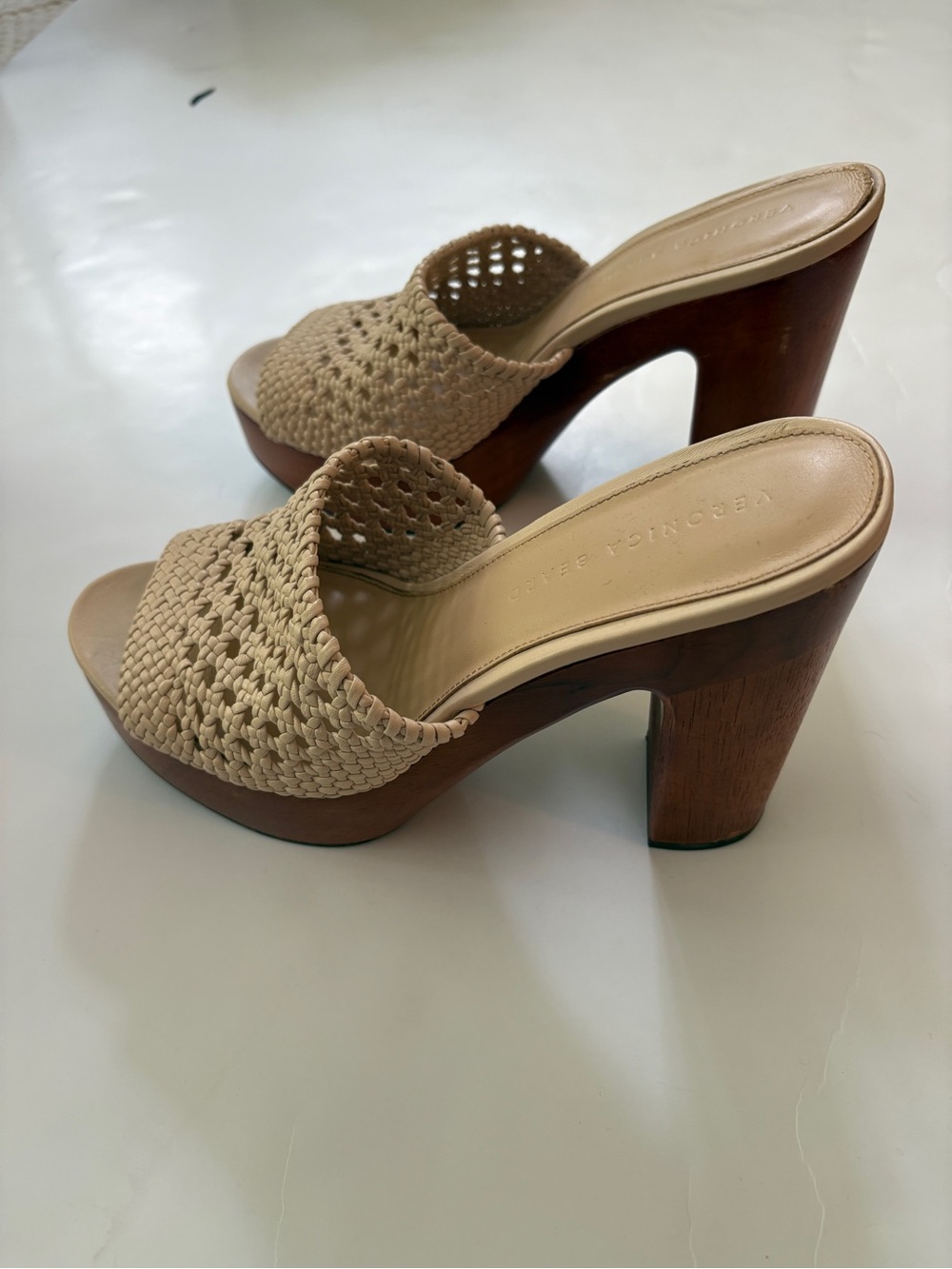Veronica Beard Tan Woven Slide Mules - Picture 2 of 5